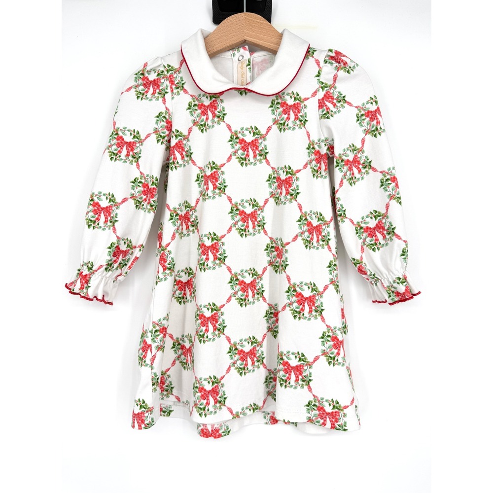 Baby Club Chic Girl's Christmas Wreath Bows Dress Sz 3